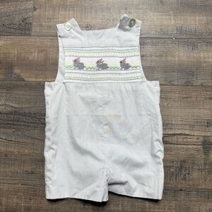 Overalls with Bunny Rabbit Easter Embroidery  approximately Size 12 months.
